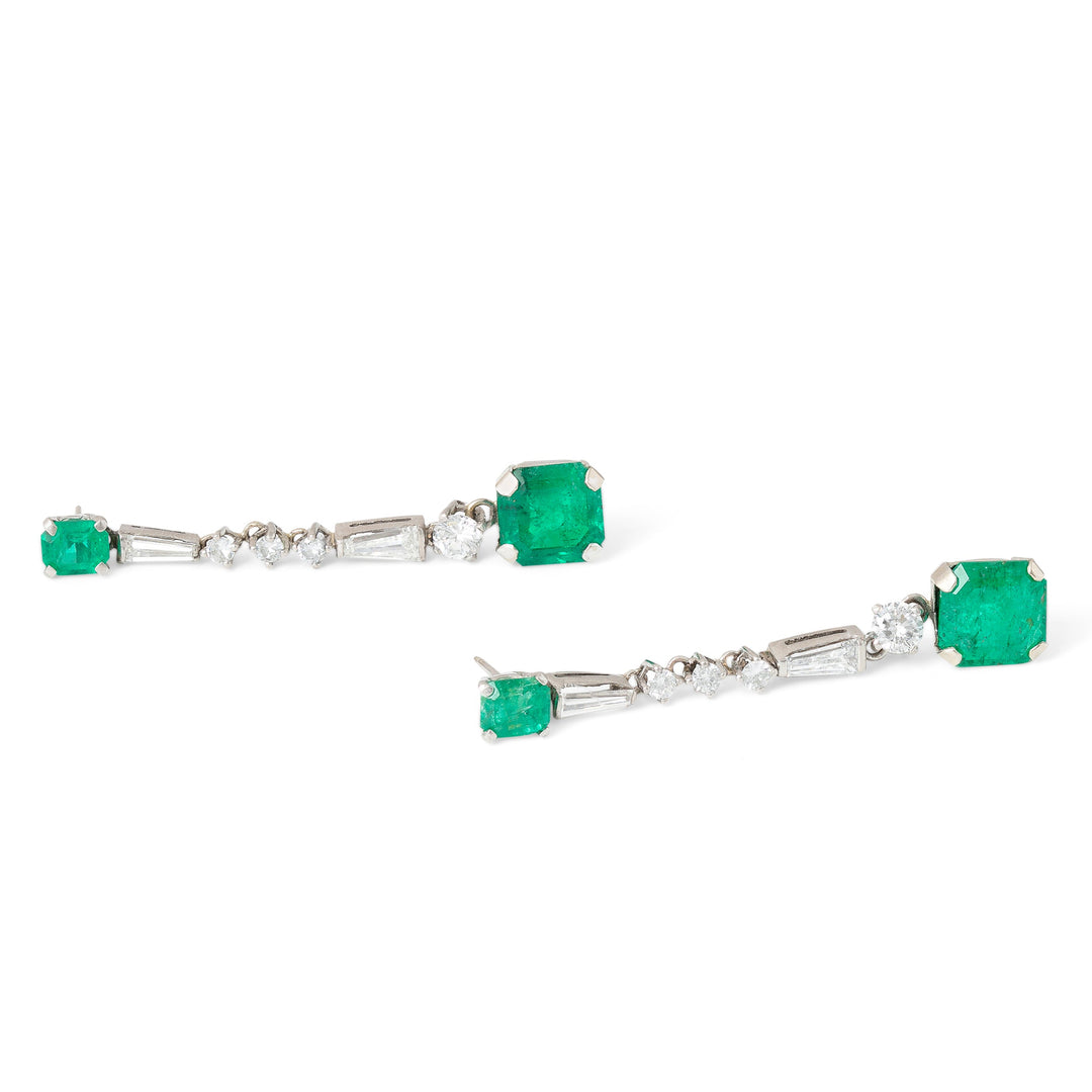 Emerald, Diamond, And 14K White Gold Dangle Earrings
