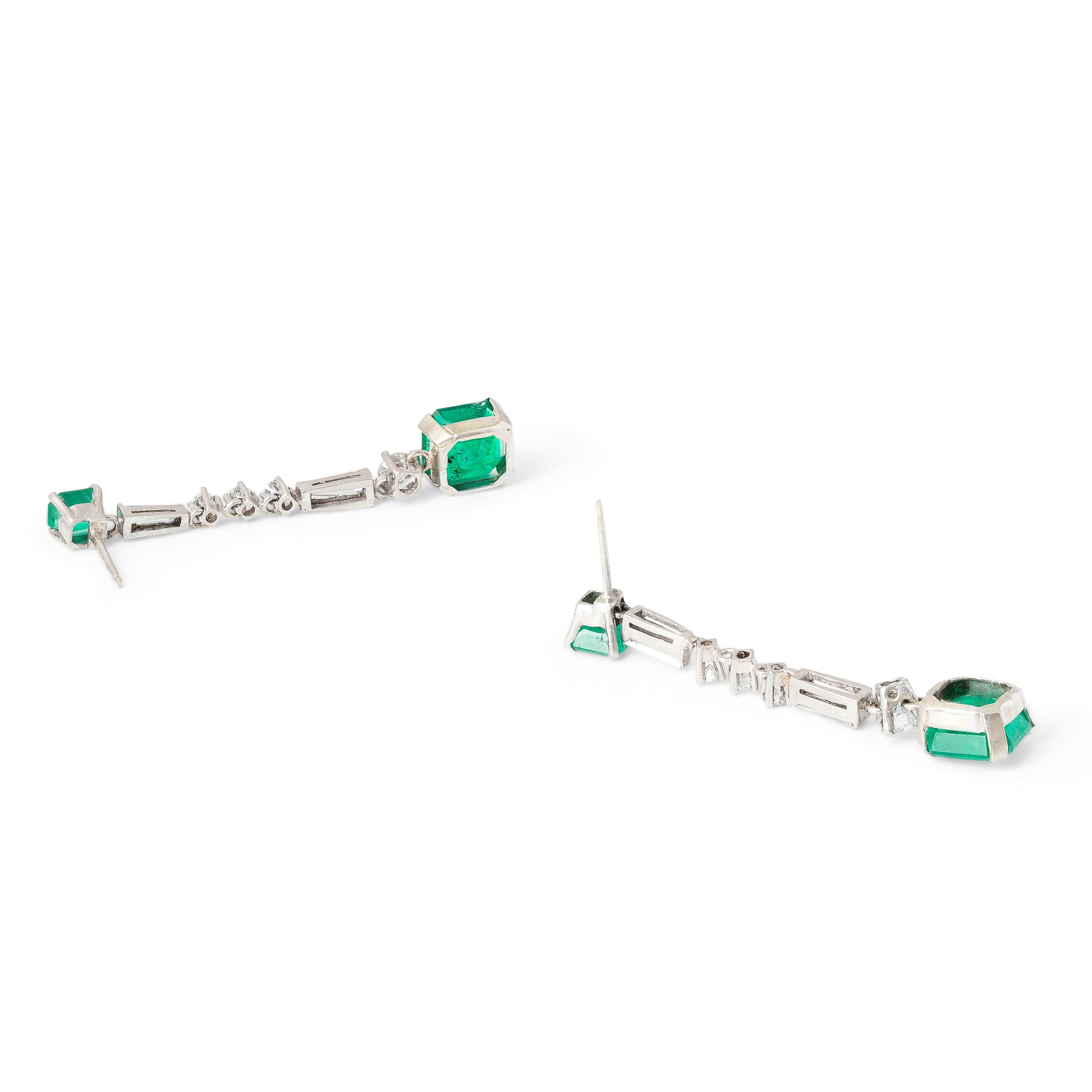 Emerald, Diamond, And 14K White Gold Dangle Earrings