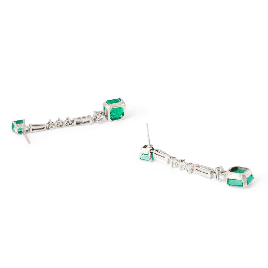 Emerald, Diamond, And 14K White Gold Dangle Earrings