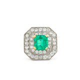 Emerald, Diamond, 18K Gold, and Platinum Octagonal Ring