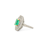 Emerald, Diamond, 18K Gold, and Platinum Octagonal Ring