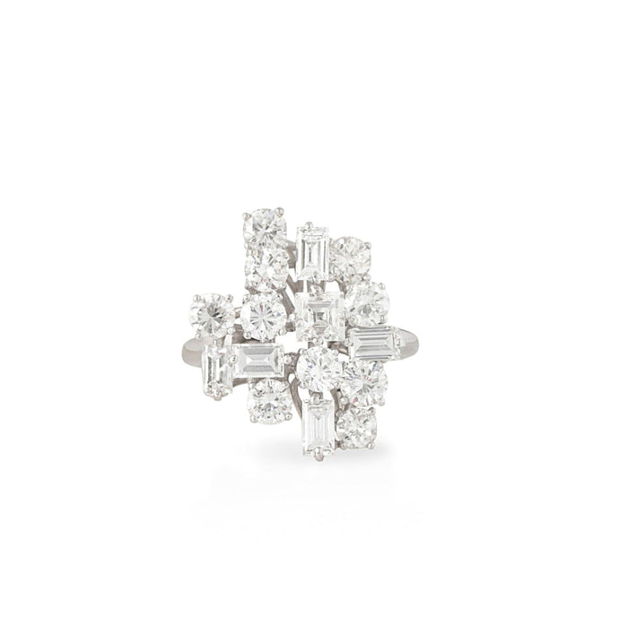Abstract Mixed Cut Diamond And 18K White Gold Ring