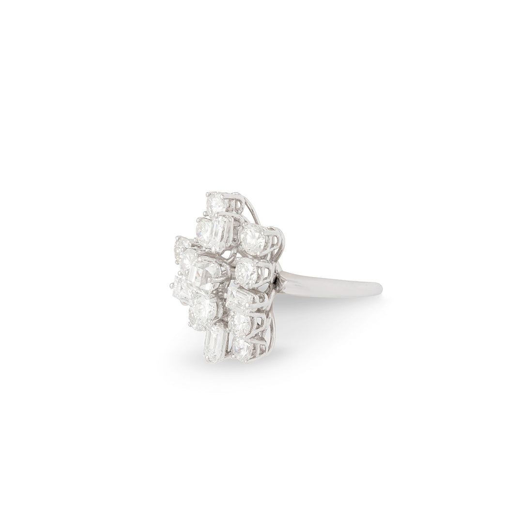 Abstract Mixed Cut Diamond And 18K White Gold Ring