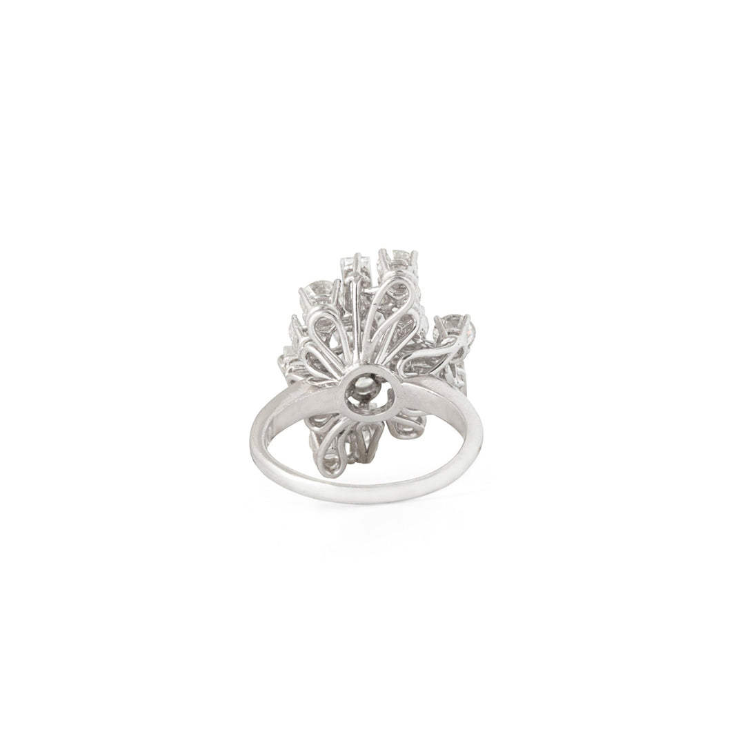 Abstract Mixed Cut Diamond And 18K White Gold Ring