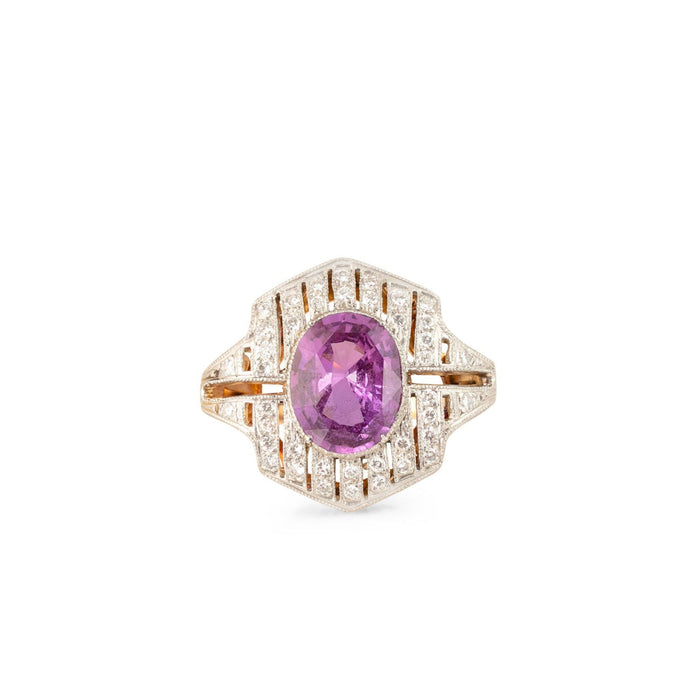 Pink Sapphire, Diamond, and 18K Gold, and Platinum Ring