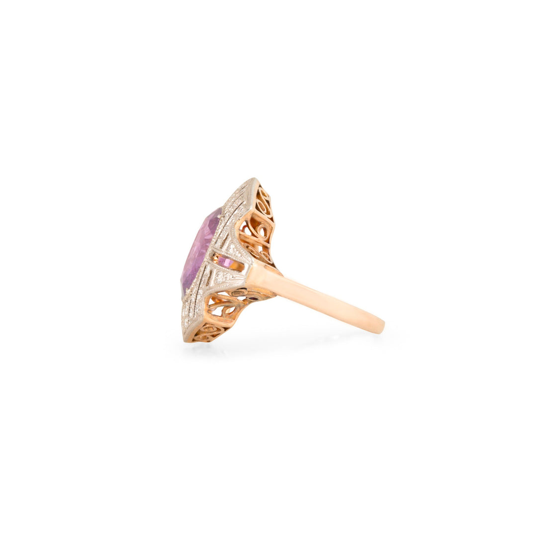 Pink Sapphire, Diamond, and 18K Gold, and Platinum Ring
