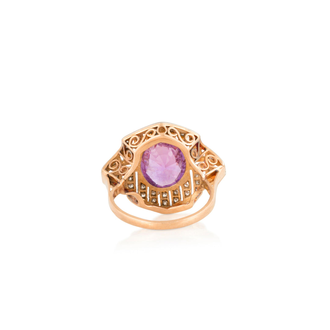 Pink Sapphire, Diamond, and 18K Gold, and Platinum Ring