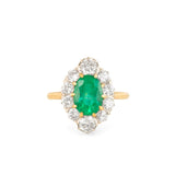 Emerald, Diamond, and 14K Gold Cluster Ring