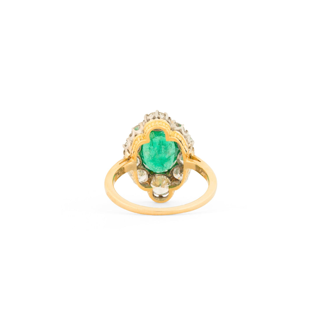 Emerald, Diamond, and 14K Gold Cluster Ring