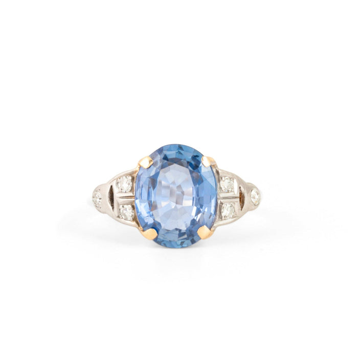 20th Century Sapphire, Diamond, and 14K Gold Ring