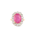 Victorian Large Pink Sapphire, Diamond, and 14K Gold Cluster Ring