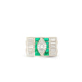 Art Deco Marquise Diamond, Emerald, and Platinum Ring