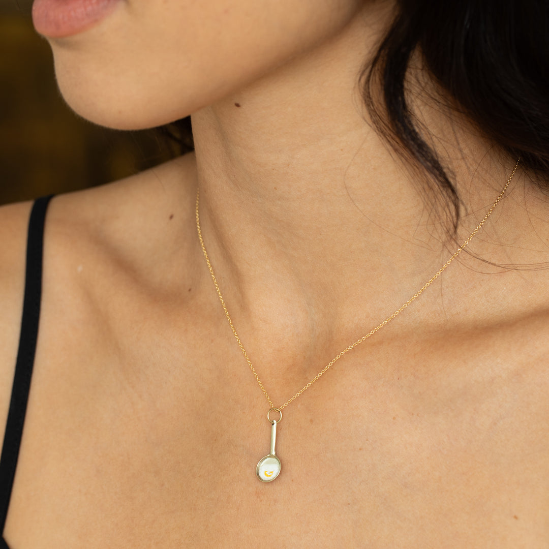 English Fried Egg 9K Yellow Gold and Enamel Charm