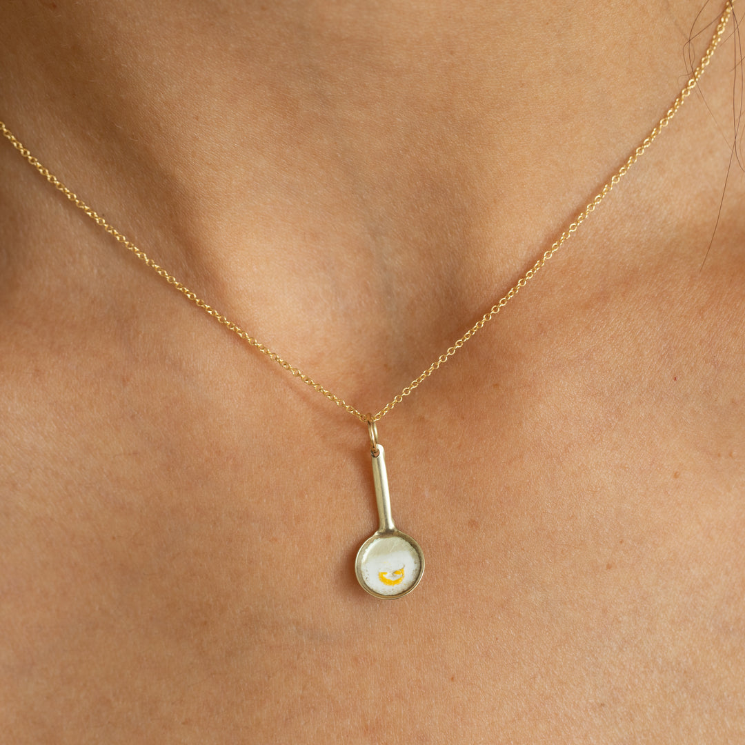 English Fried Egg 9K Yellow Gold and Enamel Charm