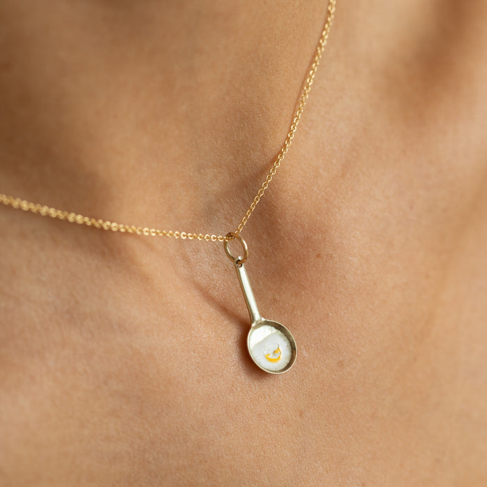 English Fried Egg 9K Yellow Gold and Enamel Charm