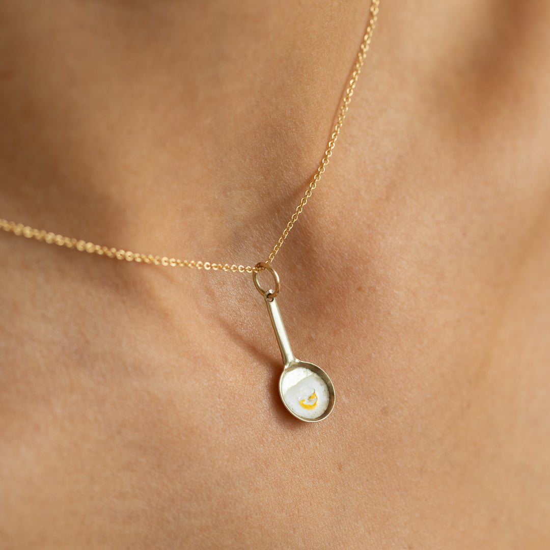 English Fried Egg 9K Yellow Gold and Enamel Charm
