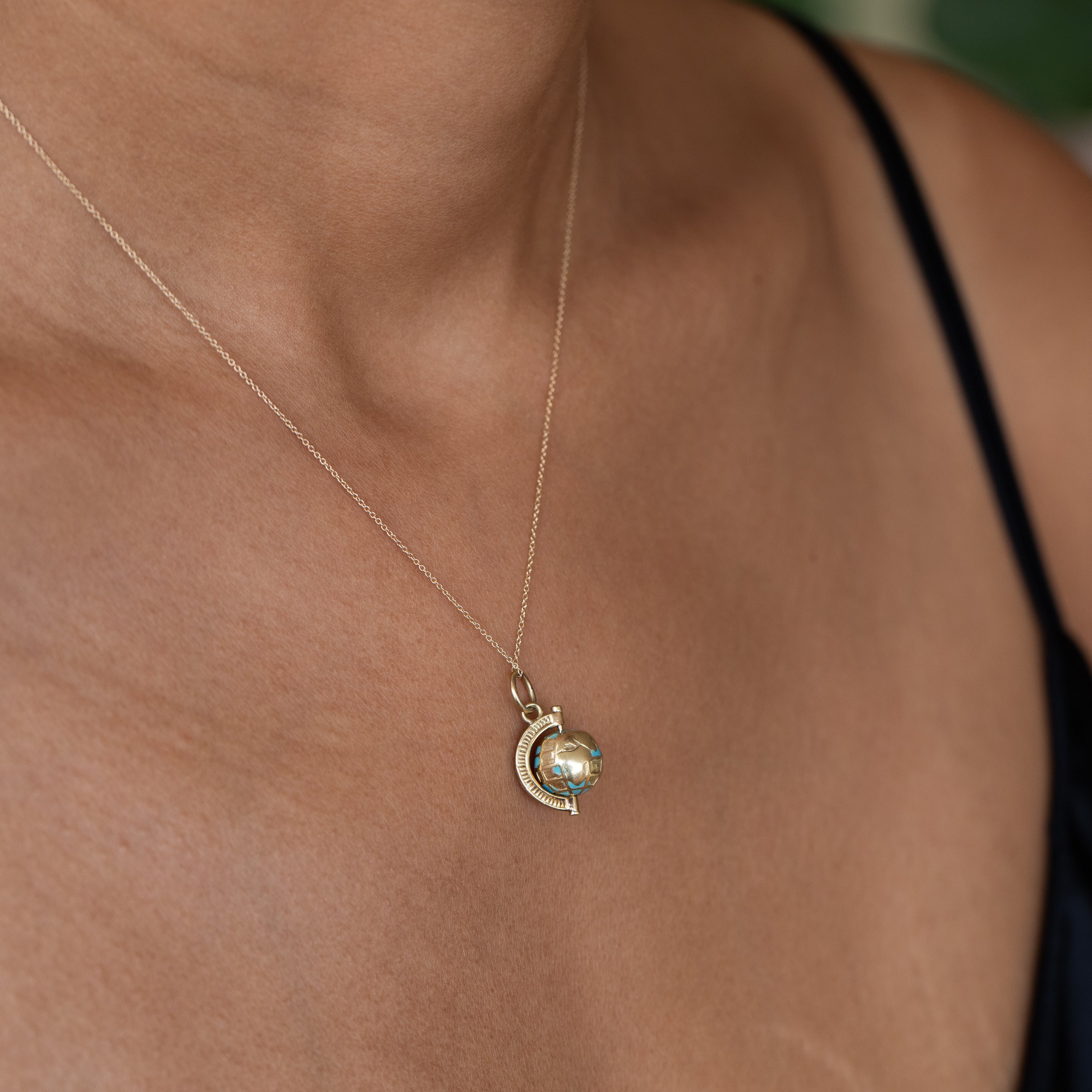 Enamel and 14K Gold Rotating Globe Charm