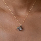 Movable 14K Gold Cat and Silver Trash Can Charm
