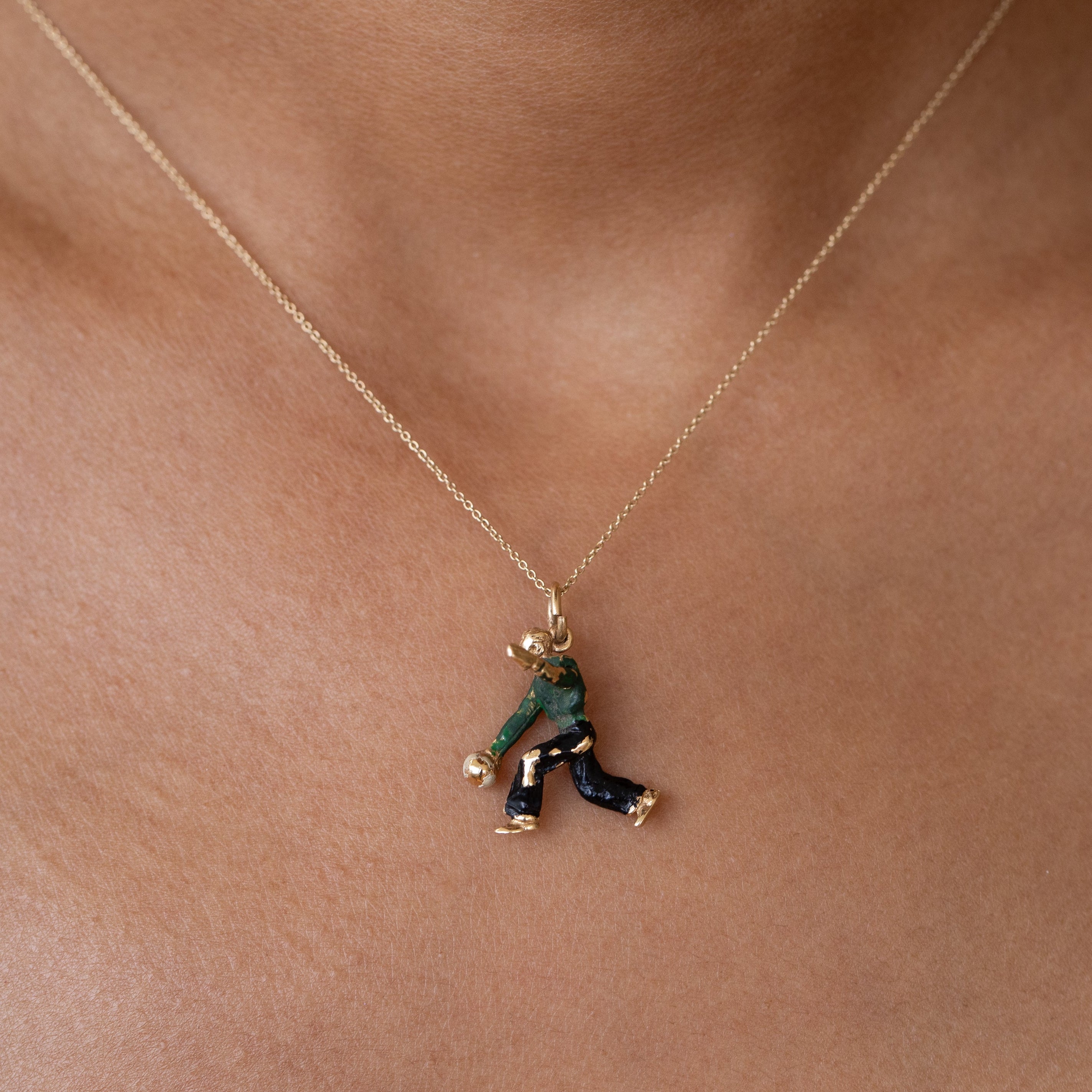 Movable Bowler 14k Gold and Enamel Charm