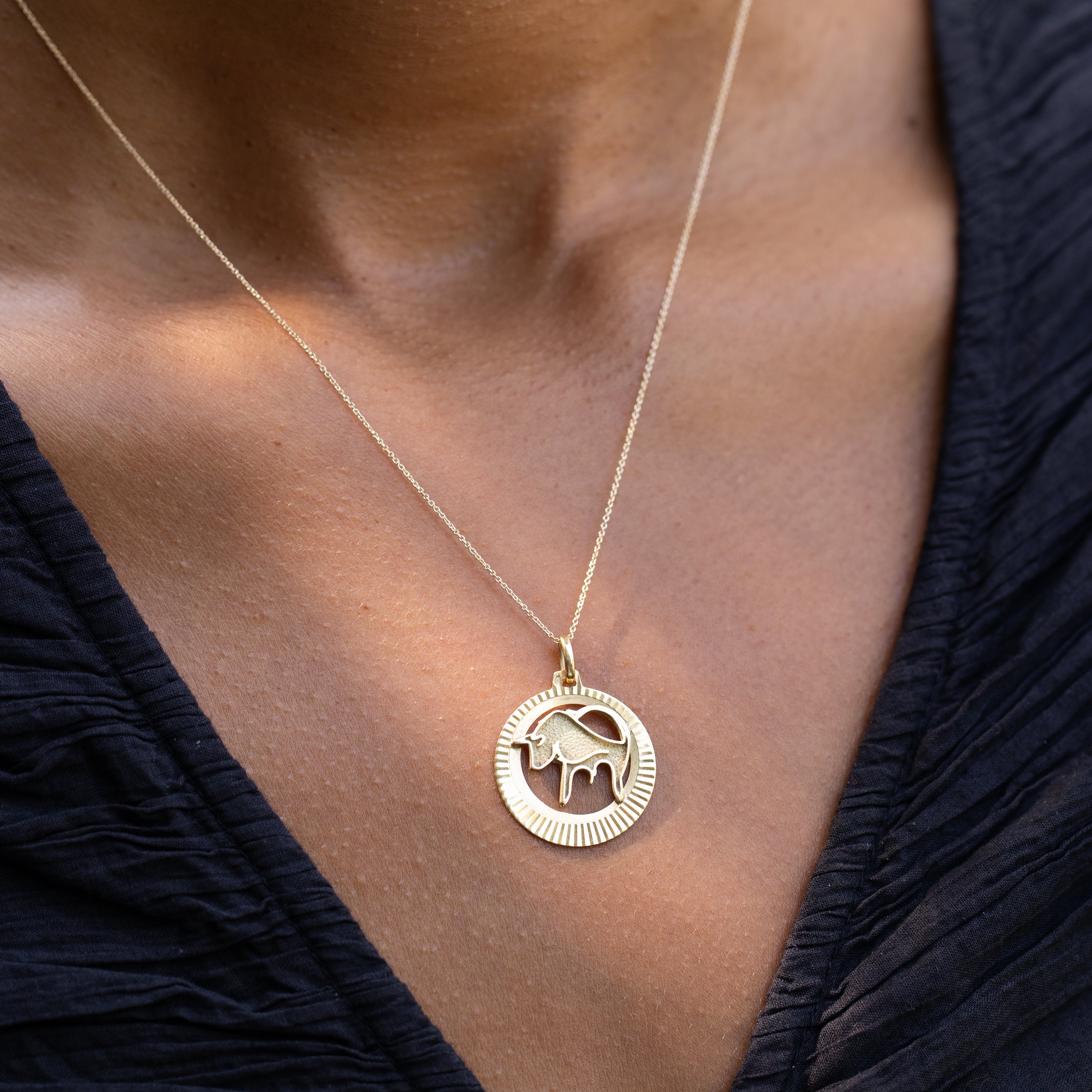 Taurus Bull 14K Gold Zodiac Disc Charm