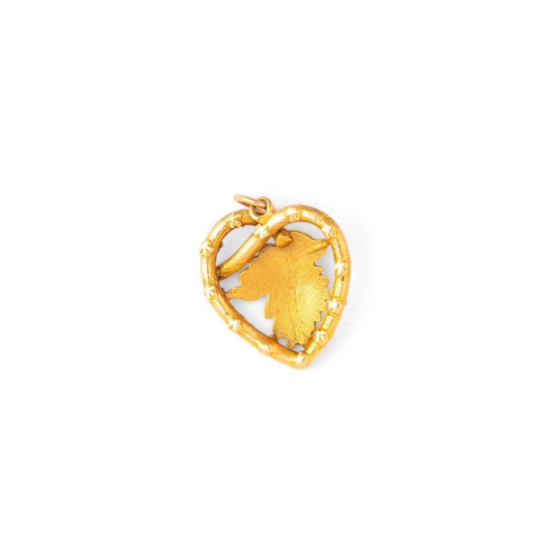 Turquoise and 14K Gold Heart And Leaf Charm