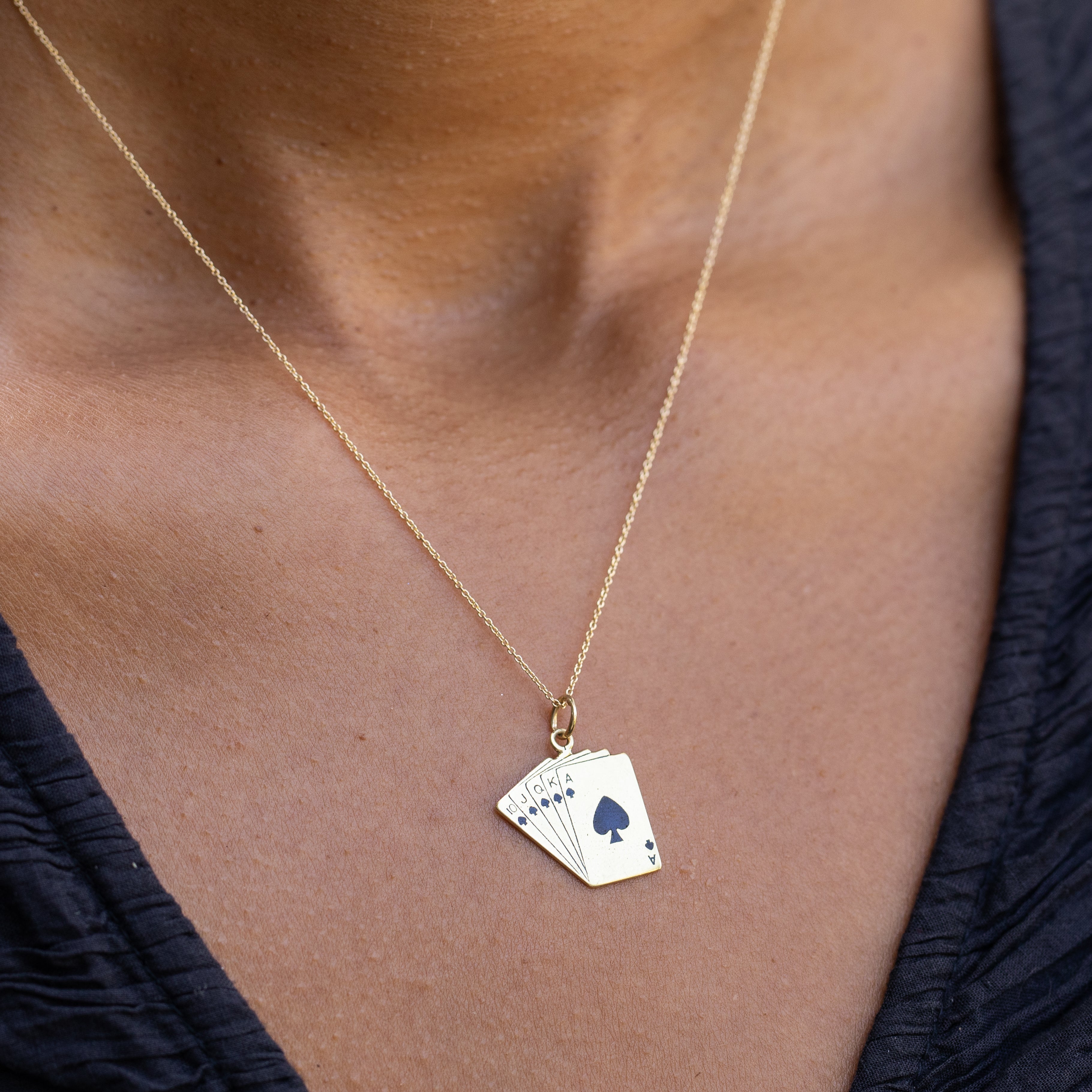 Royal Flush 14k Gold And Enamel Charm