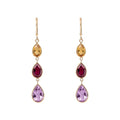 Citrine, Garnet, Amethyst, and 14K Gold Dangle Earrings