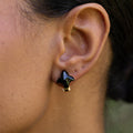 French Onyx and 18K Gold Fleur-De-Lis Earrings