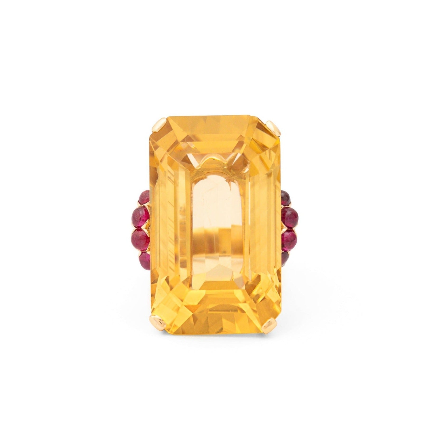 Retro Citrine, Ruby, Diamond, and 14k Gold Cocktail Ring