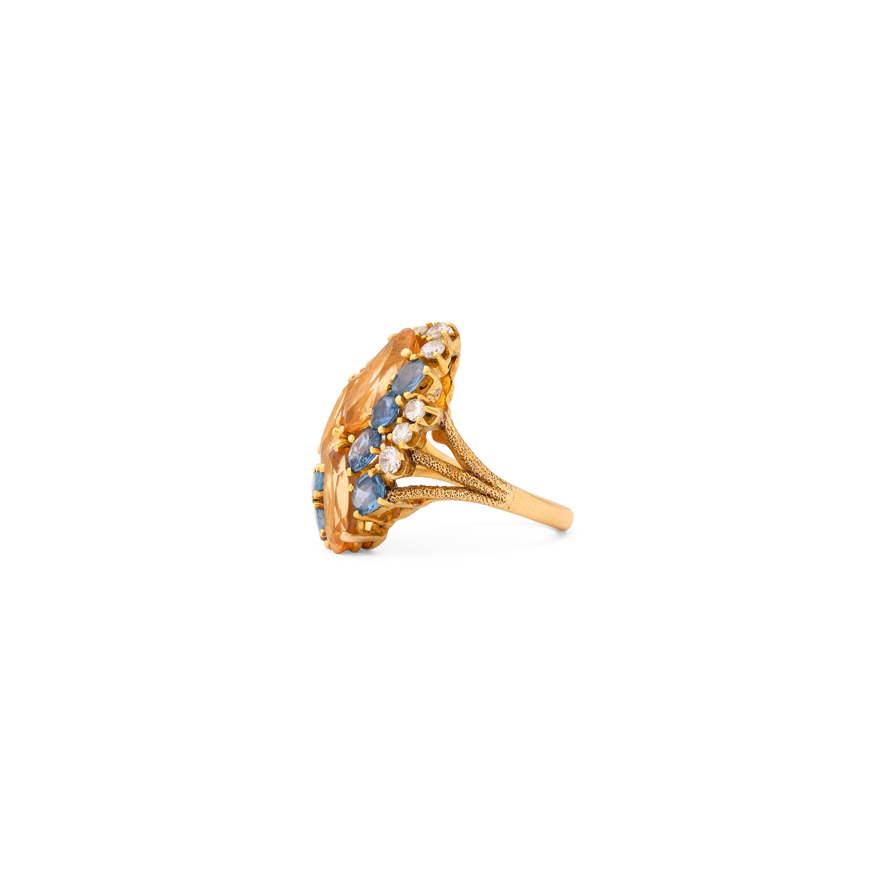 Yellow Beryl, Sapphire, Diamond and 18K Gold Ring