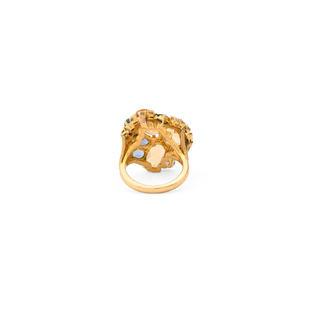 Yellow Beryl, Sapphire, Diamond and 18K Gold Ring