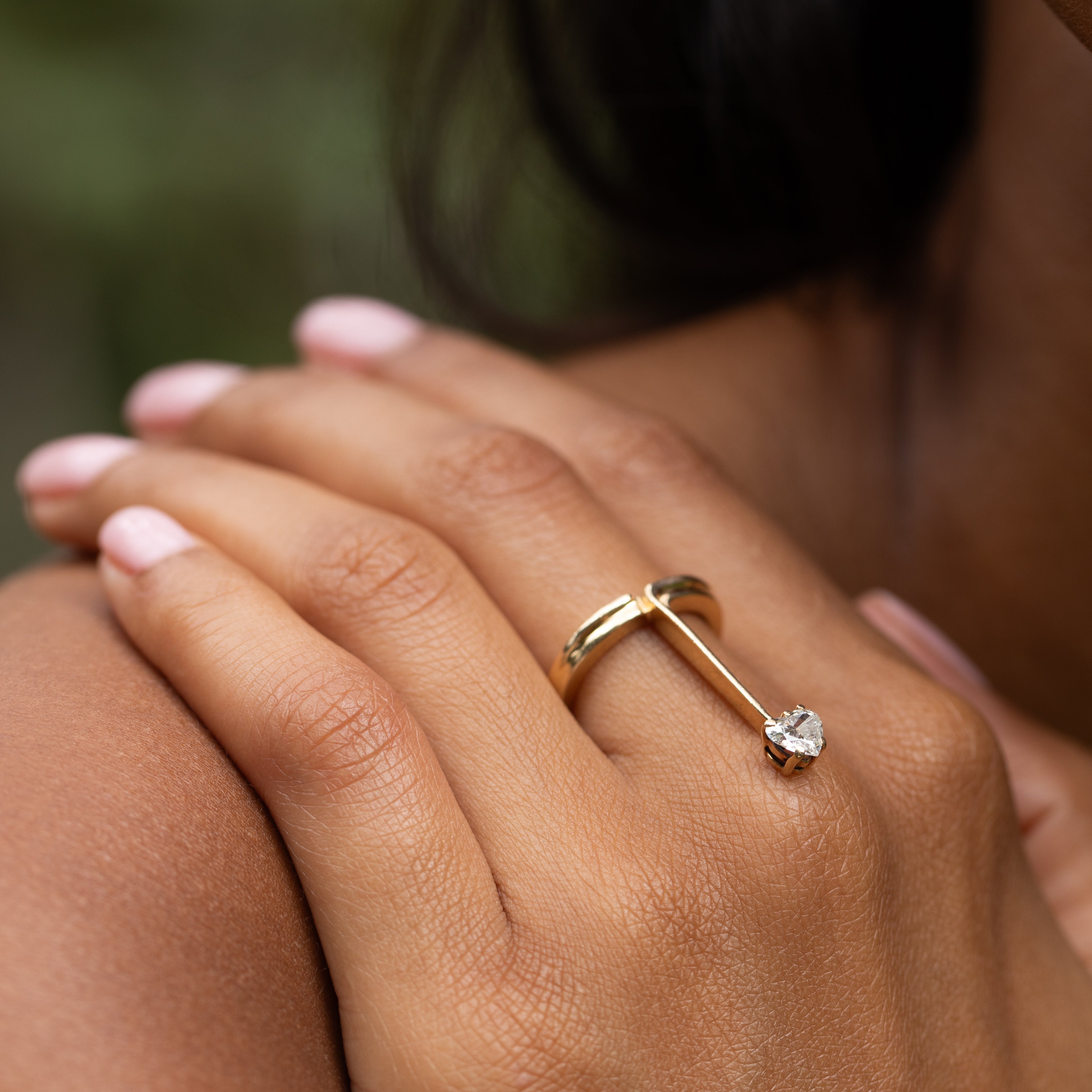 Heart-Shaped Diamond and 14K Gold Elongated Ring