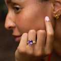 Heart-Shaped Amethyst, Diamond, and 14K Gold Ring