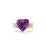 Heart-Shaped Amethyst, Diamond, and 14K Gold Ring
