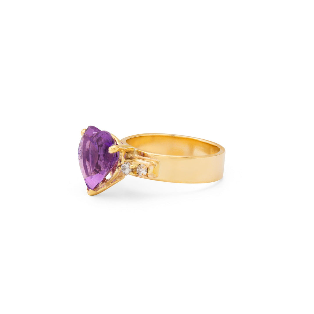 Heart-Shaped Amethyst, Diamond, and 14K Gold Ring