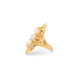 Art Nouveau Baroque Pearl, Diamond, and 14K Gold Ring