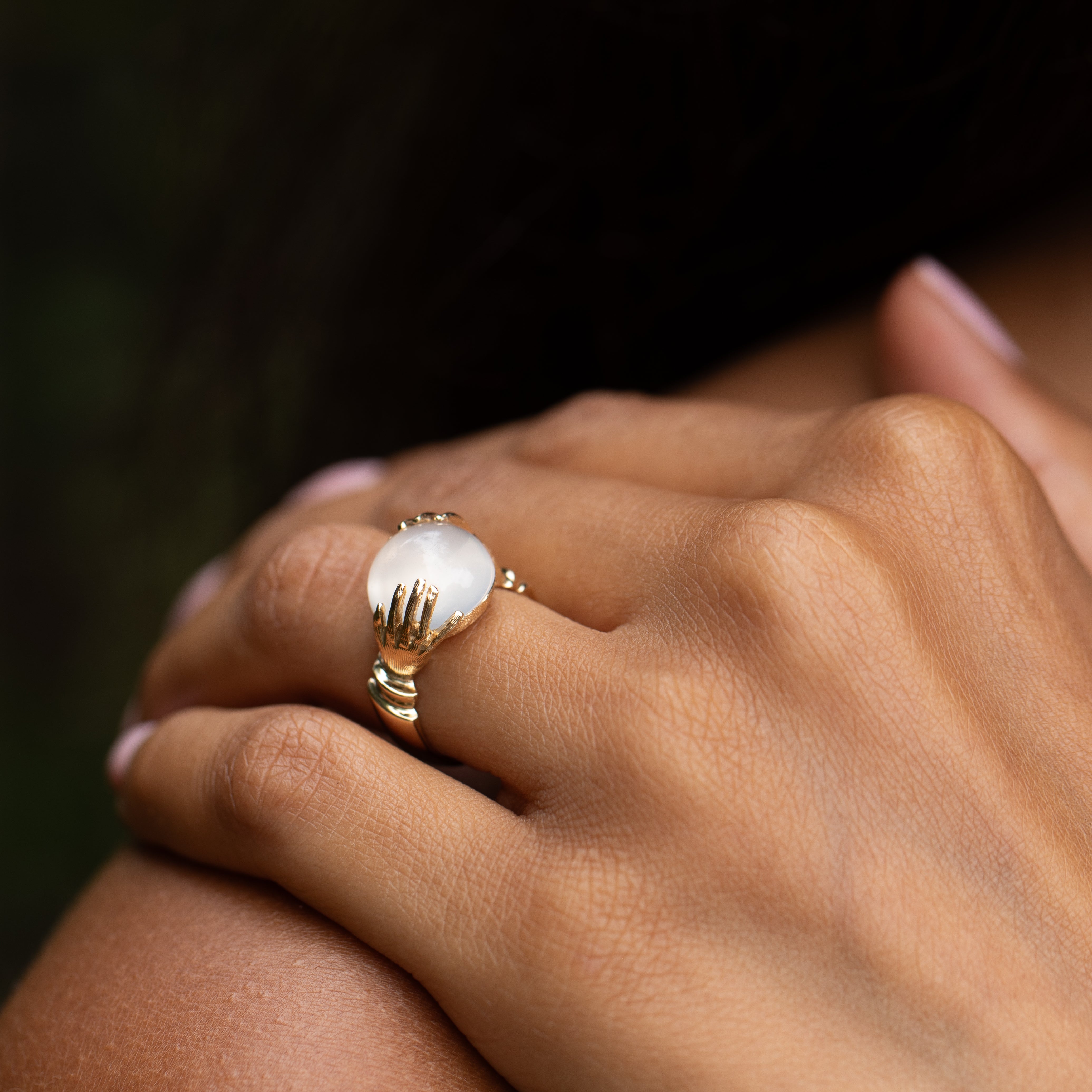 Moonstone and 14K Gold Crystal Ball Ring