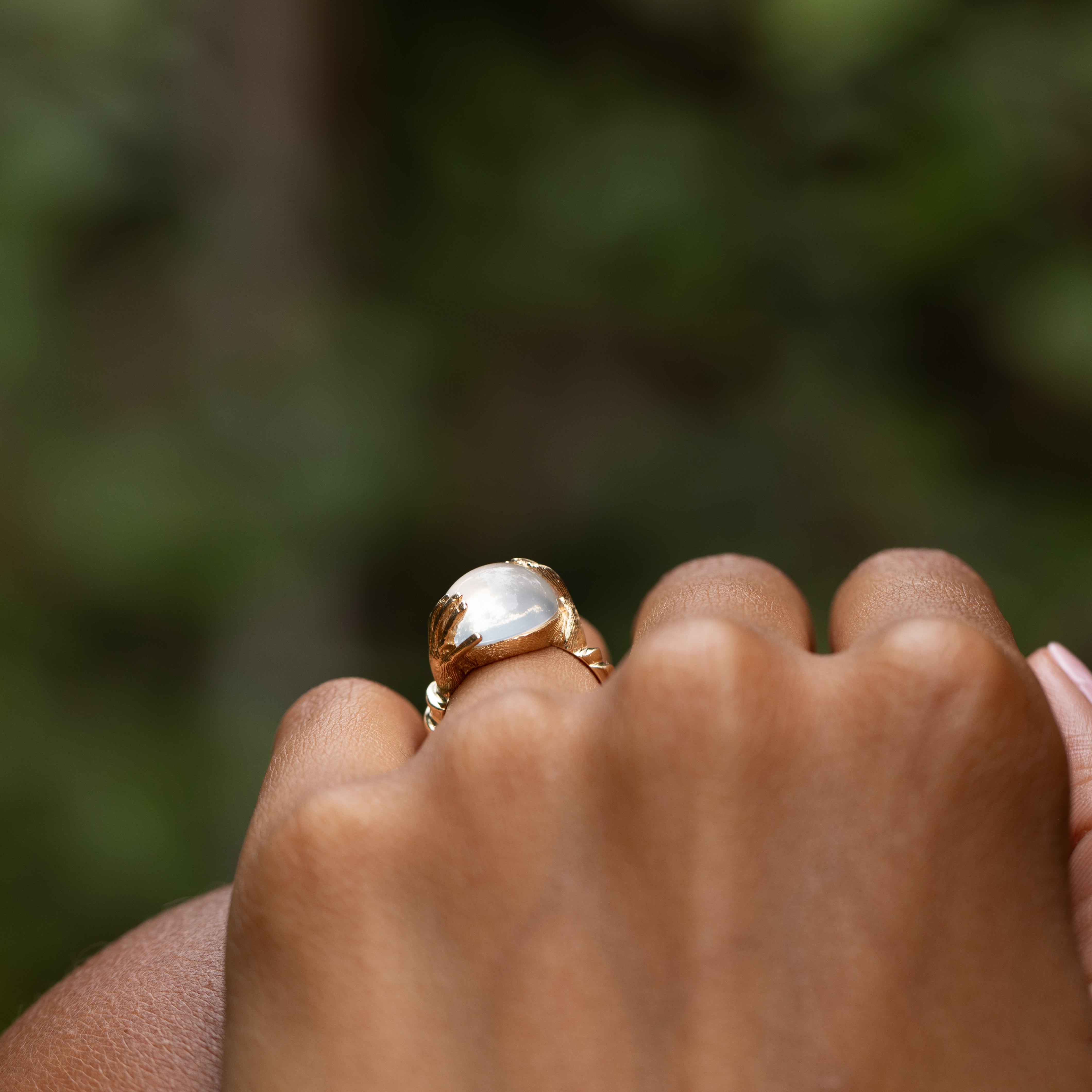 Moonstone and 14K Gold Crystal Ball Ring