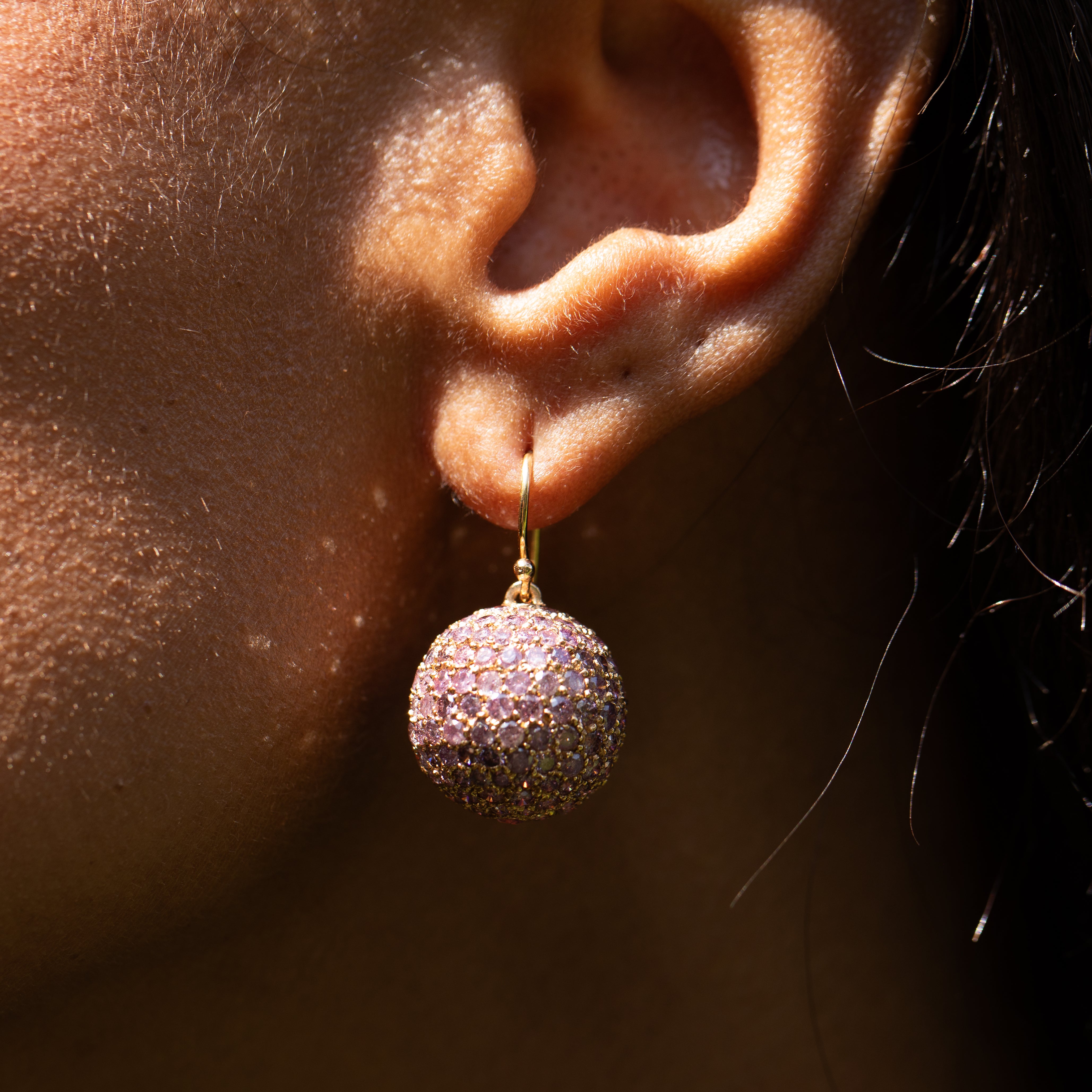Pink Sapphire and 14K Rose Gold Disco Ball Earrings