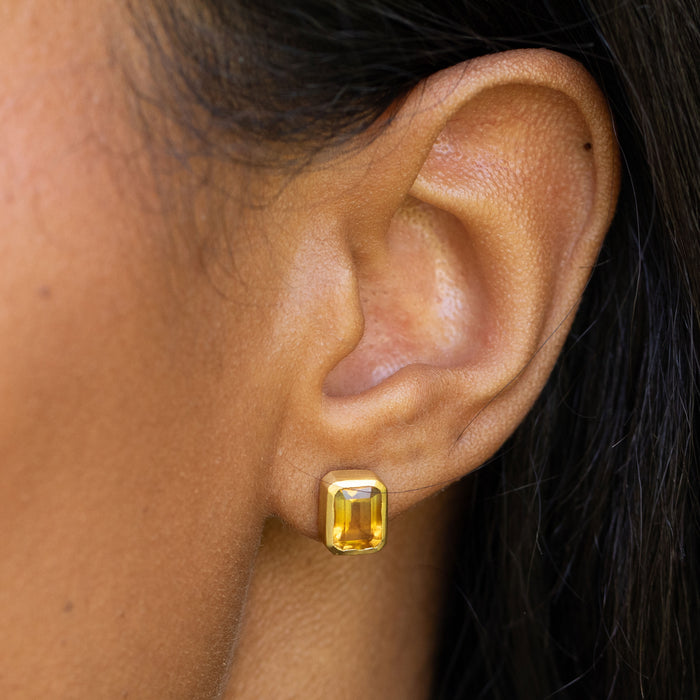 Citrine and 18K Gold Stud Earrings