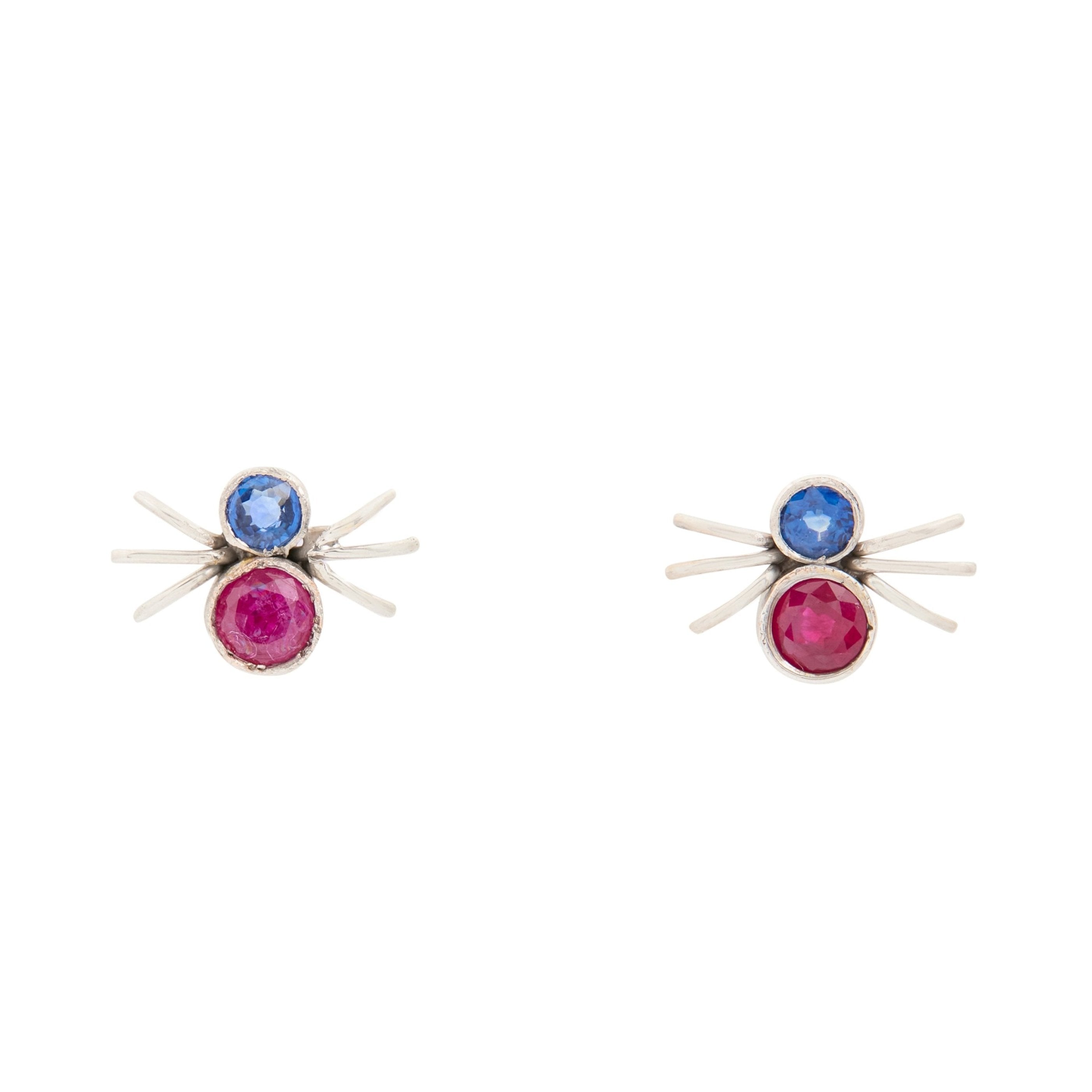 Ruby, Sapphire, and 14k White Gold Spider Stud Earrings