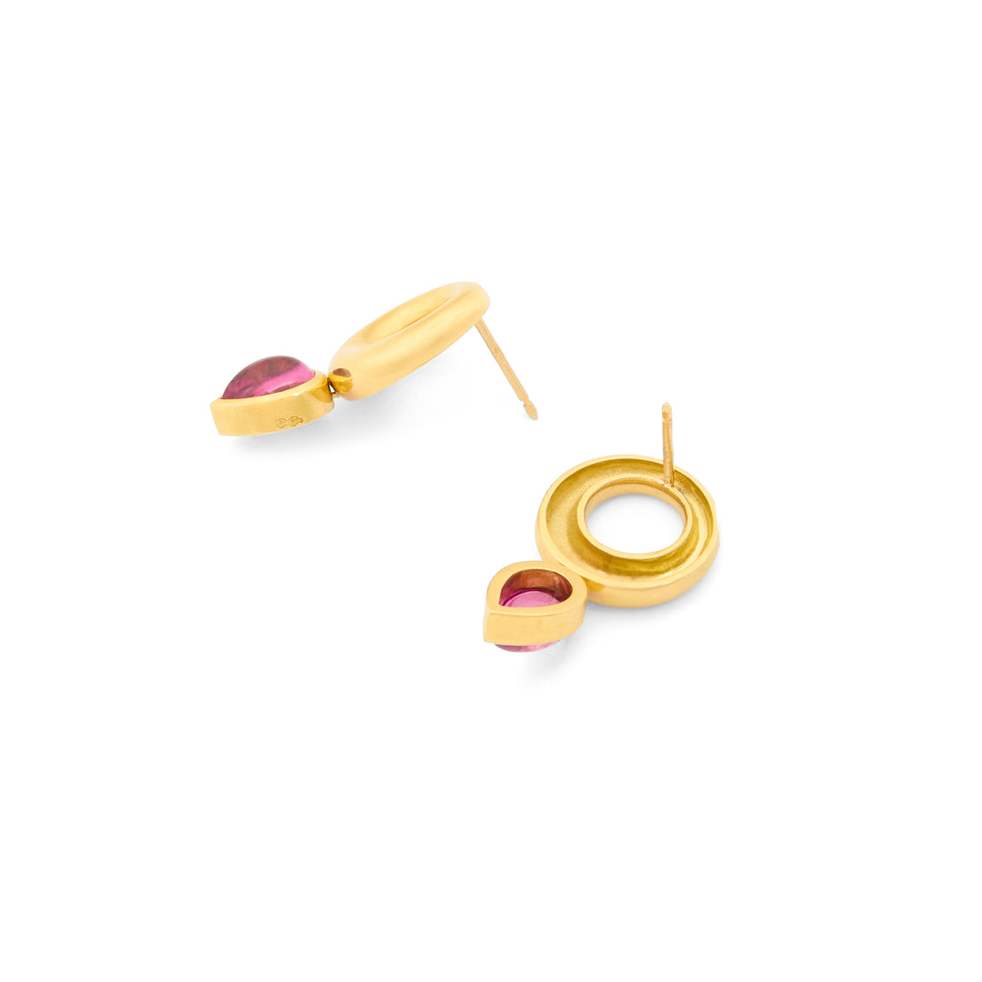 French Pink Tourmaline and 18K Gold Earrings