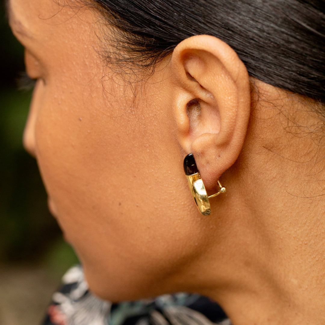 Italian Garnet, Diamond, and 18K Gold Earrings