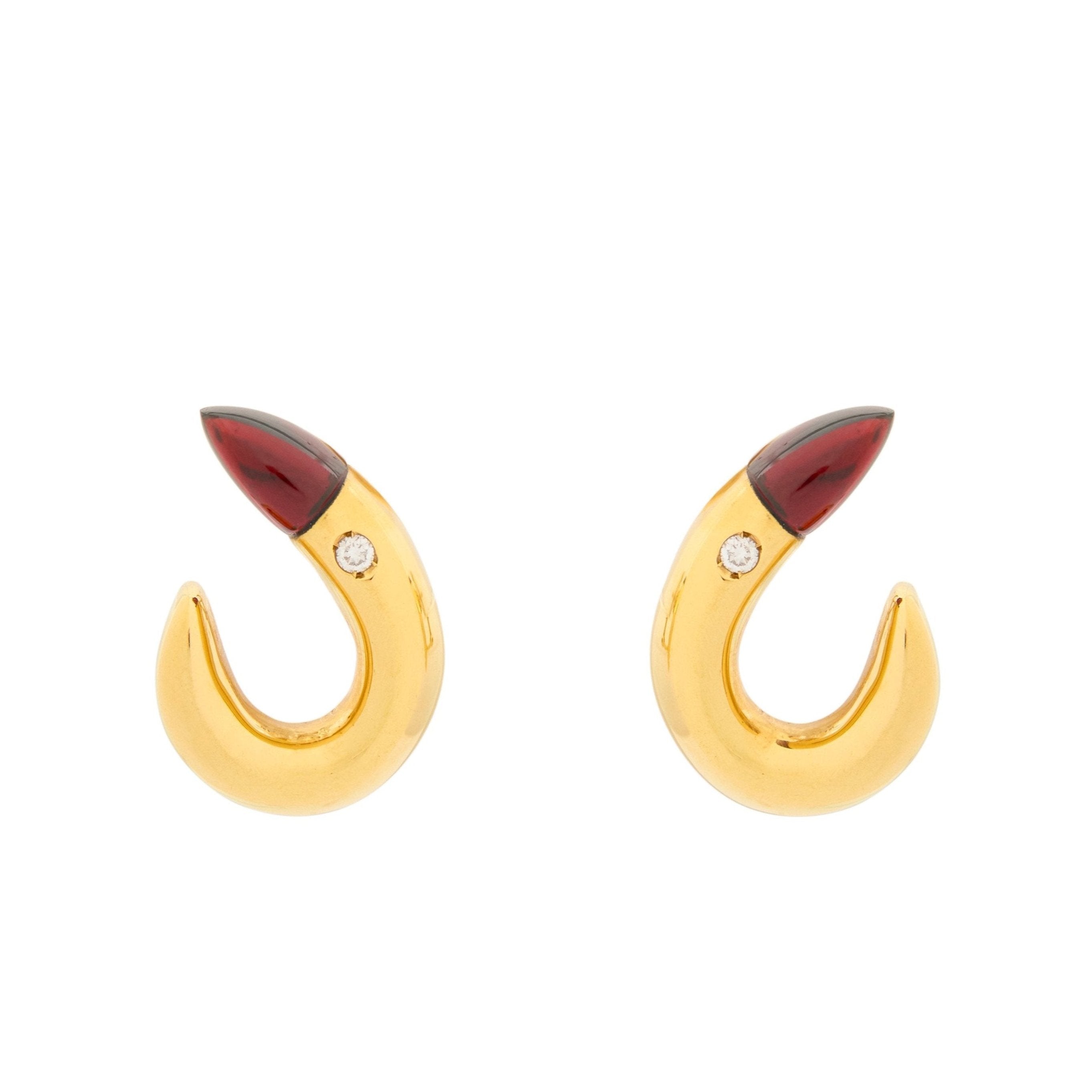 Italian Garnet, Diamond, and 18K Gold Earrings