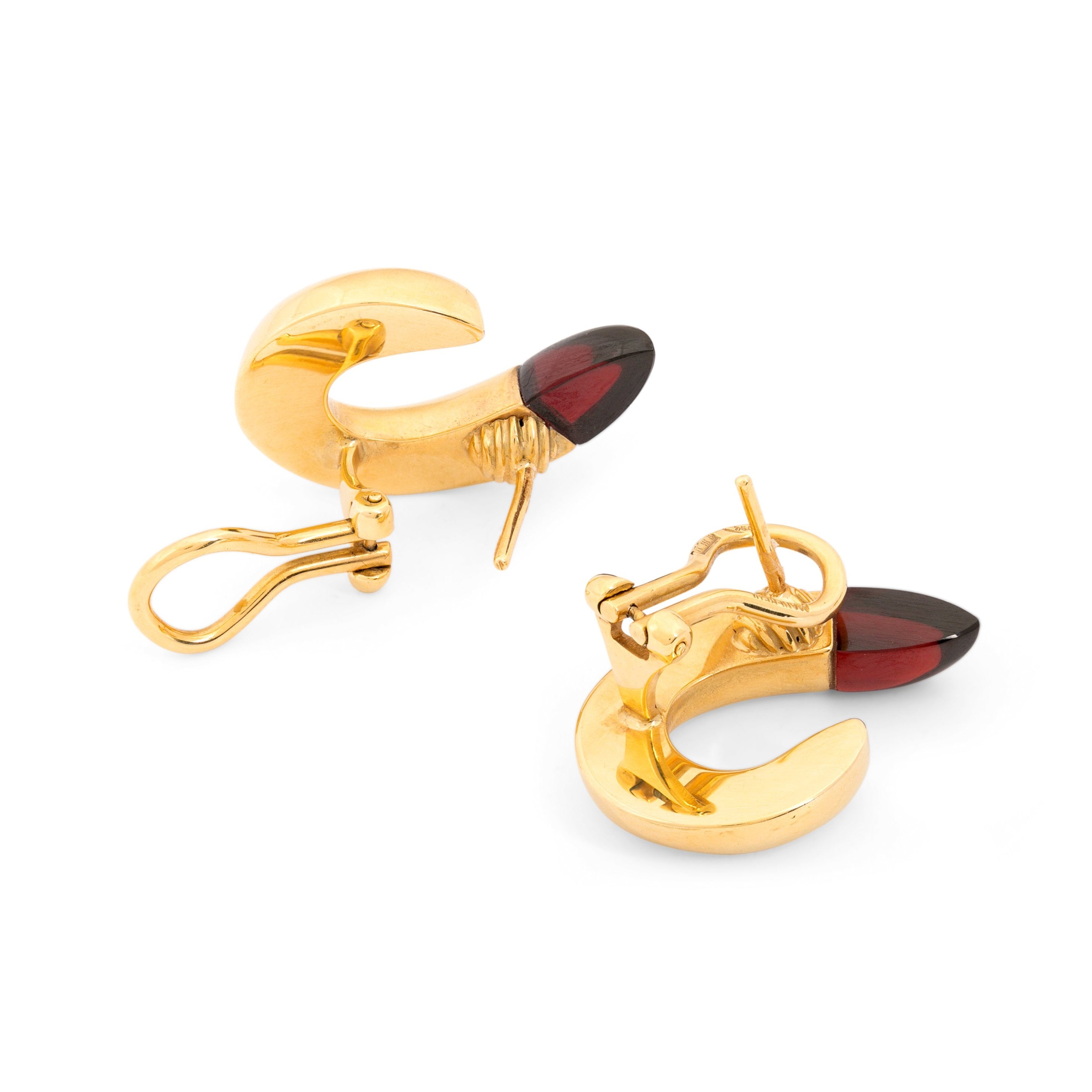 Italian Garnet, Diamond, and 18K Gold Earrings