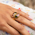 French Pink and Green Tourmaline 18K Gold Ring