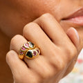 French Pink and Green Tourmaline 18K Gold Ring