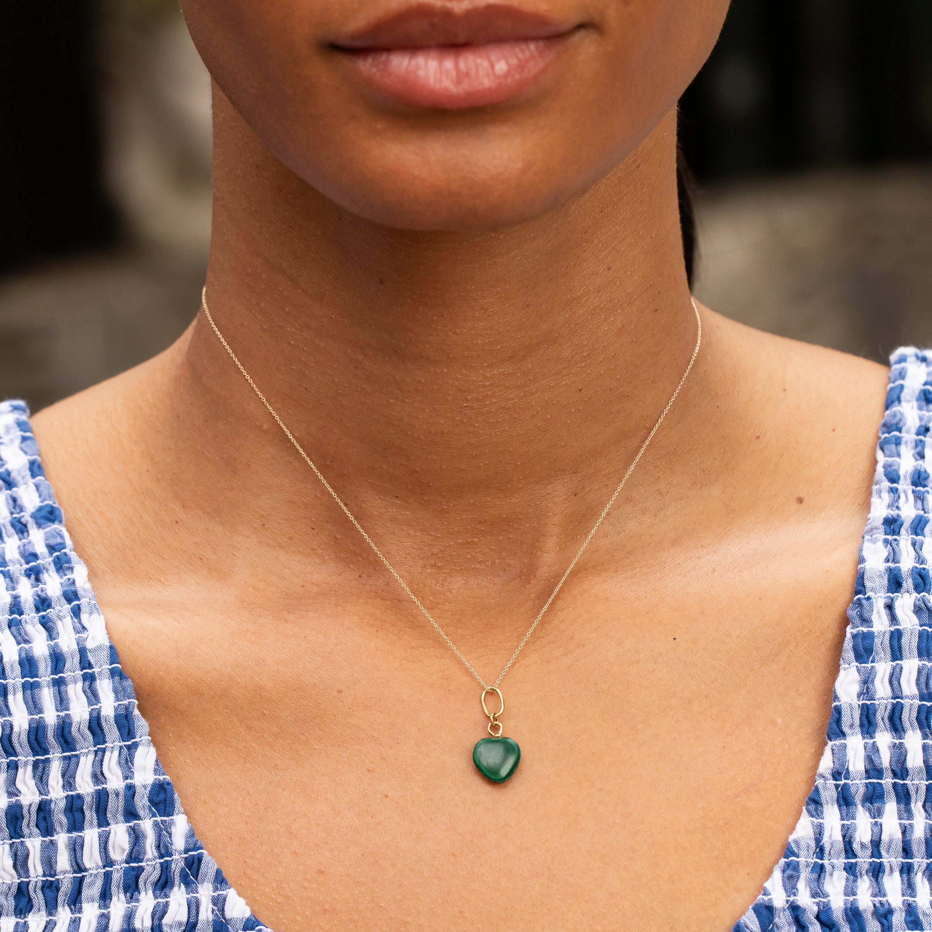 Petite Malachite Heart and 14K Gold Charm