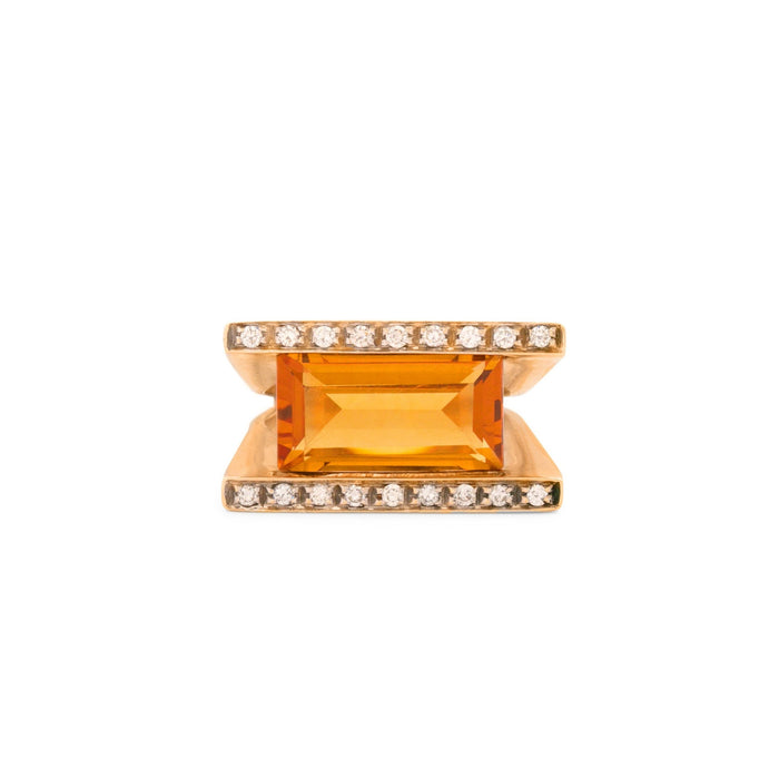 Modernist Citrine, Diamond, and 18K Gold Ring