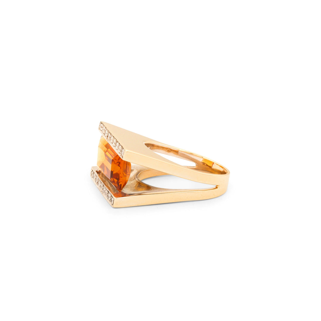 Modernist Citrine, Diamond, and 18K Gold Ring